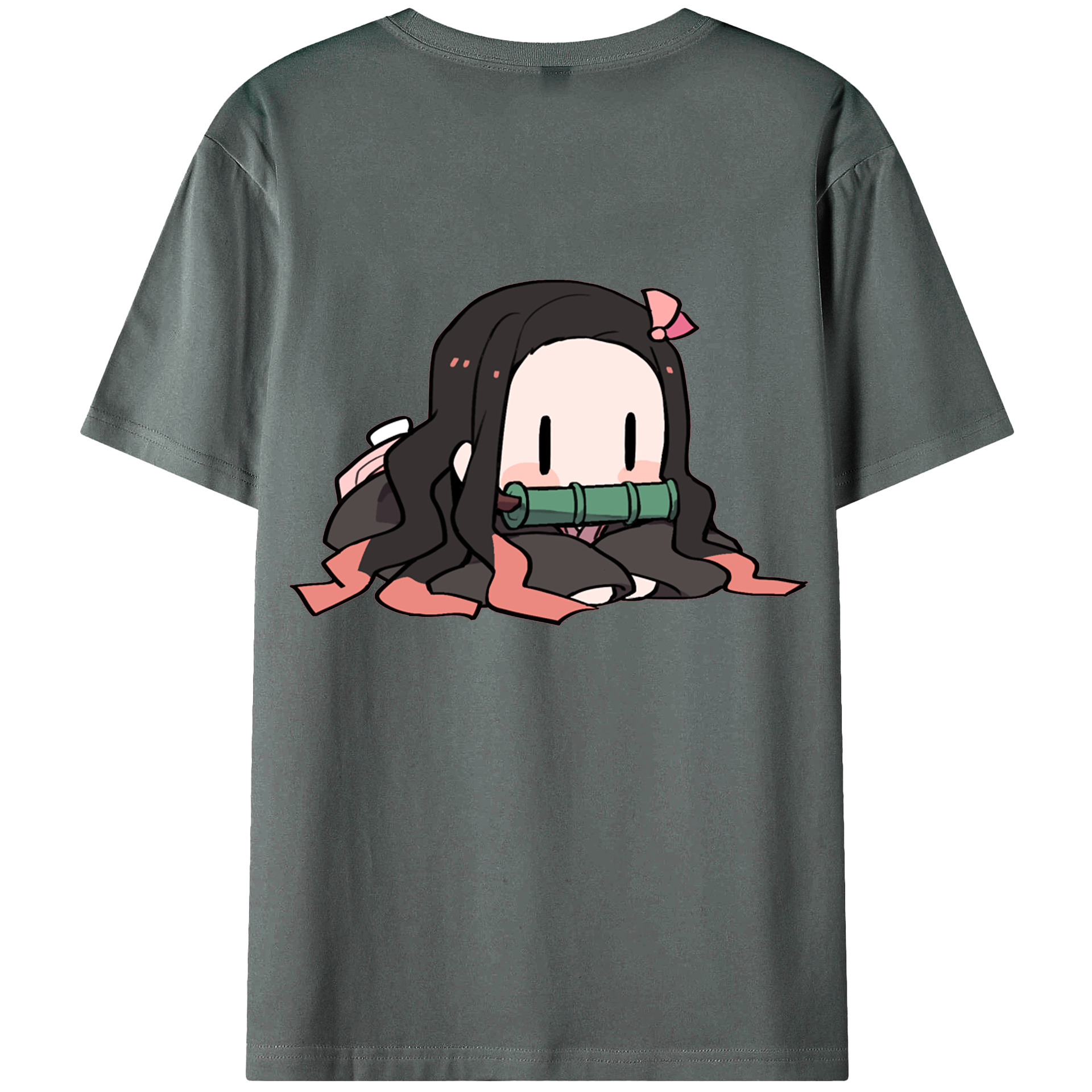 （画像用） 鬼滅の刃（きめつのやいば）竈門 禰󠄀豆子／かまど ねずこ Kamado Nezuko 綿100％ メンズ半袖Tシャツ（バックプリント） 通気性